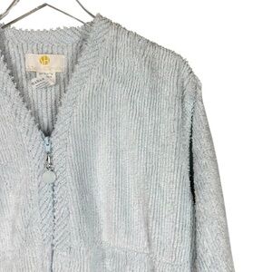 STANHERMAN Vintage Women's Large Long Light Blue Chenille 1/2 Zip Long Sl Robe
